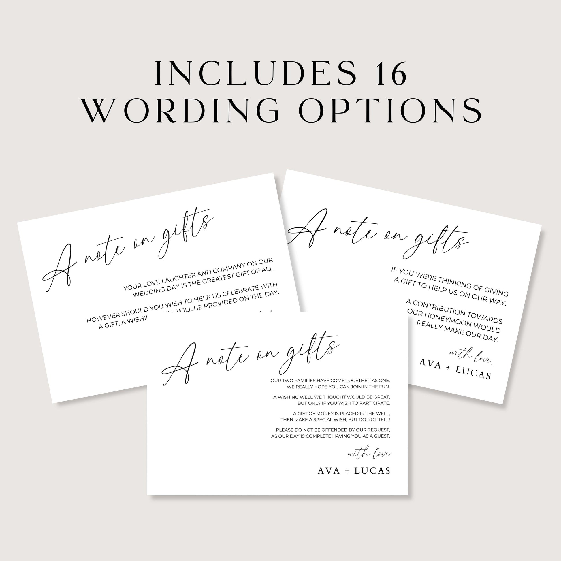 A Note On Gifts Card Insert Template, Modern Minimalist Printable Wedding Invitation Monetary Gift Request Enclosure, No Gifts Please Note