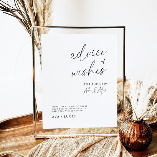 Advice & Wishes Sign Template, Minimal Wedding Advice for the Mr and Mrs Signage, Marriage Well Wishes Advice Jar Printable Sign