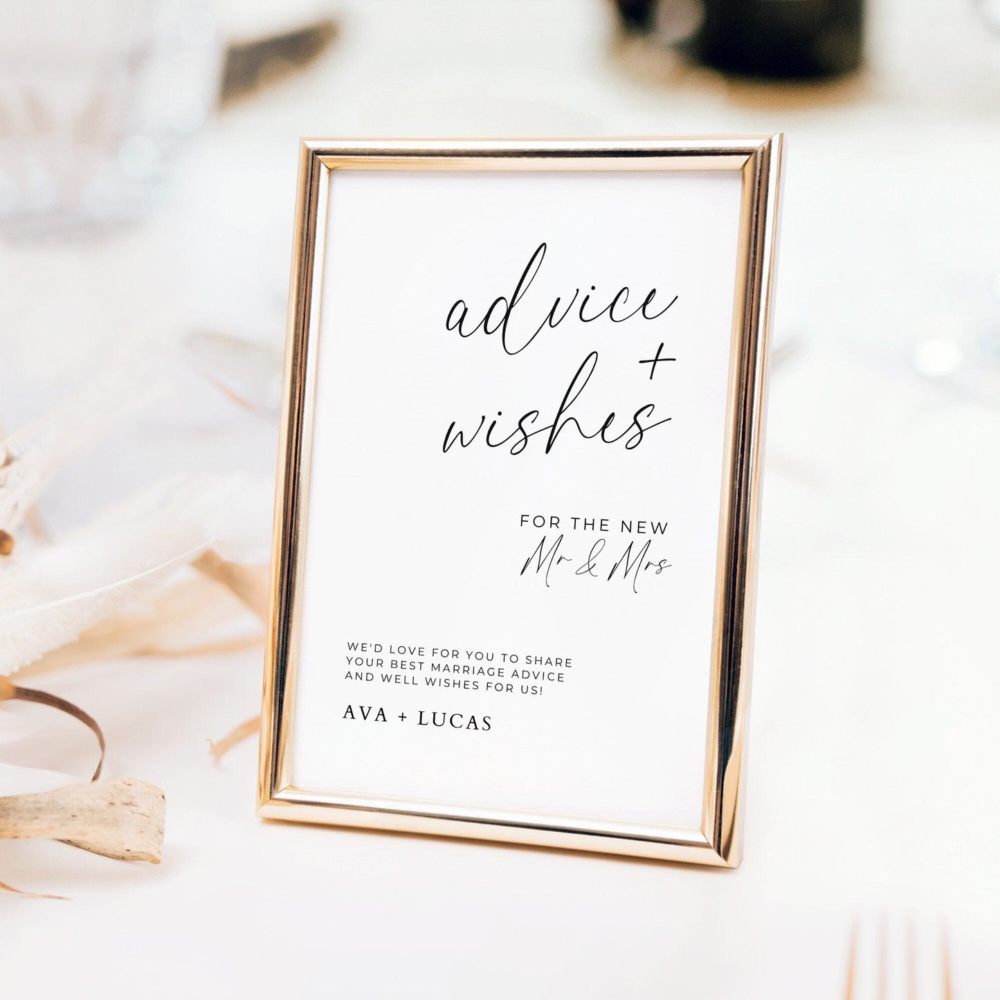 Advice and Wishes Sign Template for Minimal Wedding