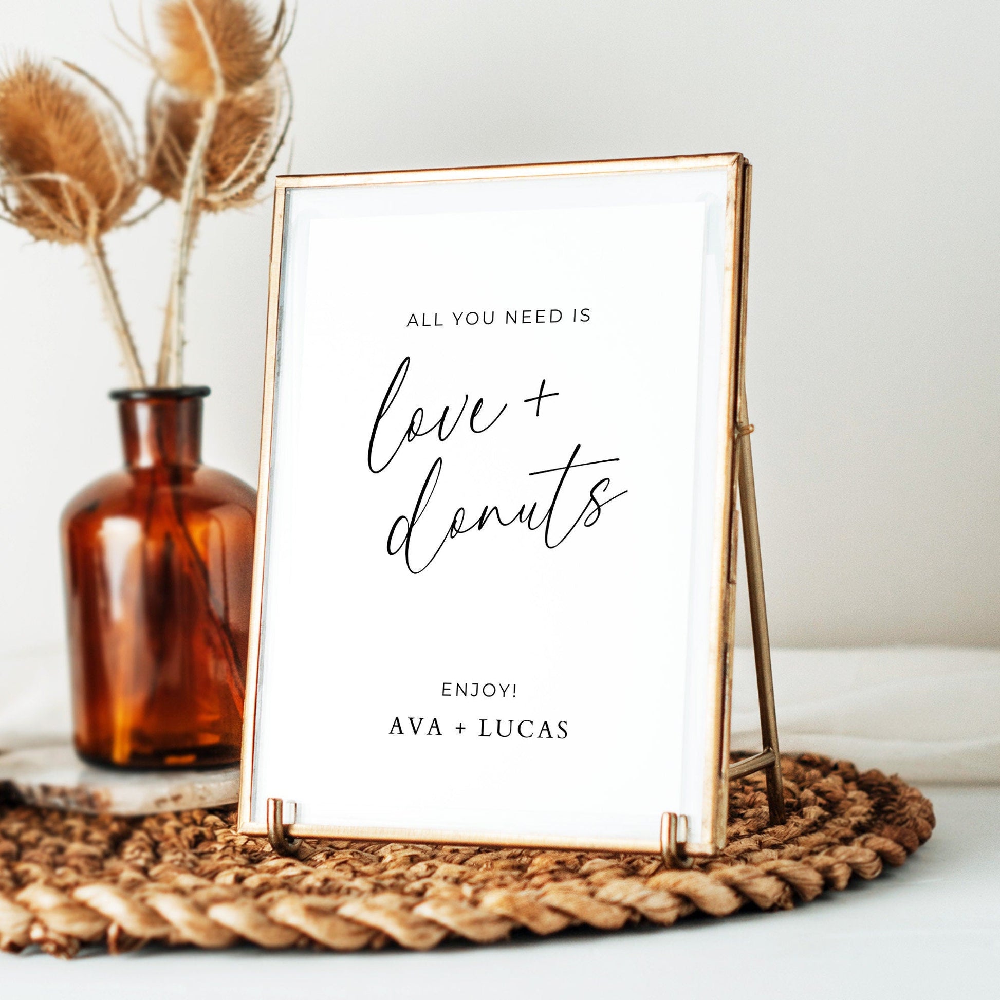 All You Need Is Love and Donuts Sign, Wedding Donut Bar Sign Editable Digital Template, Minimalist Wedding Decor