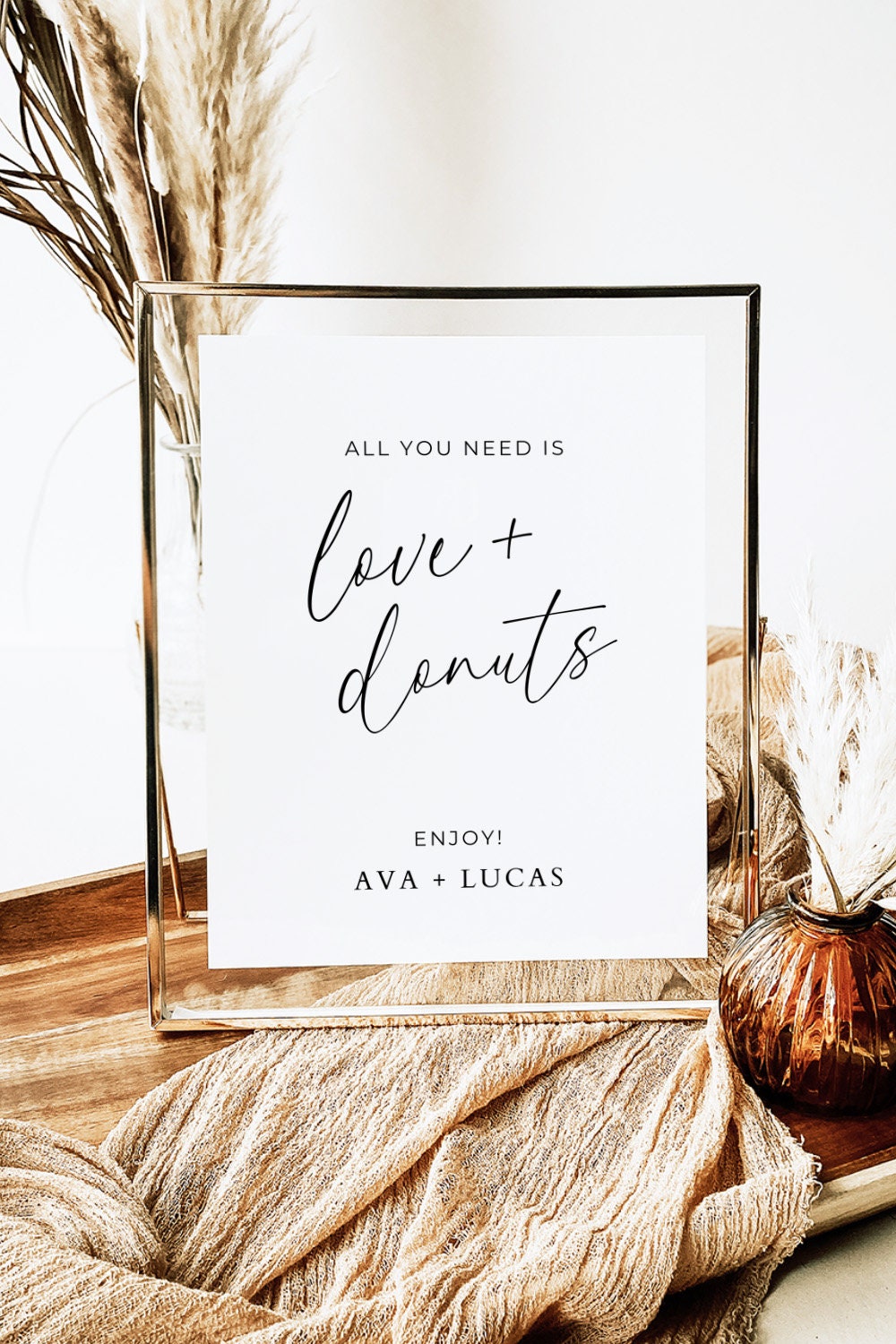 All You Need Is Love and Donuts Sign, Wedding Donut Bar Sign, DIY Reception Signage, Editable Digital Template, Minimalist Wedding Decor