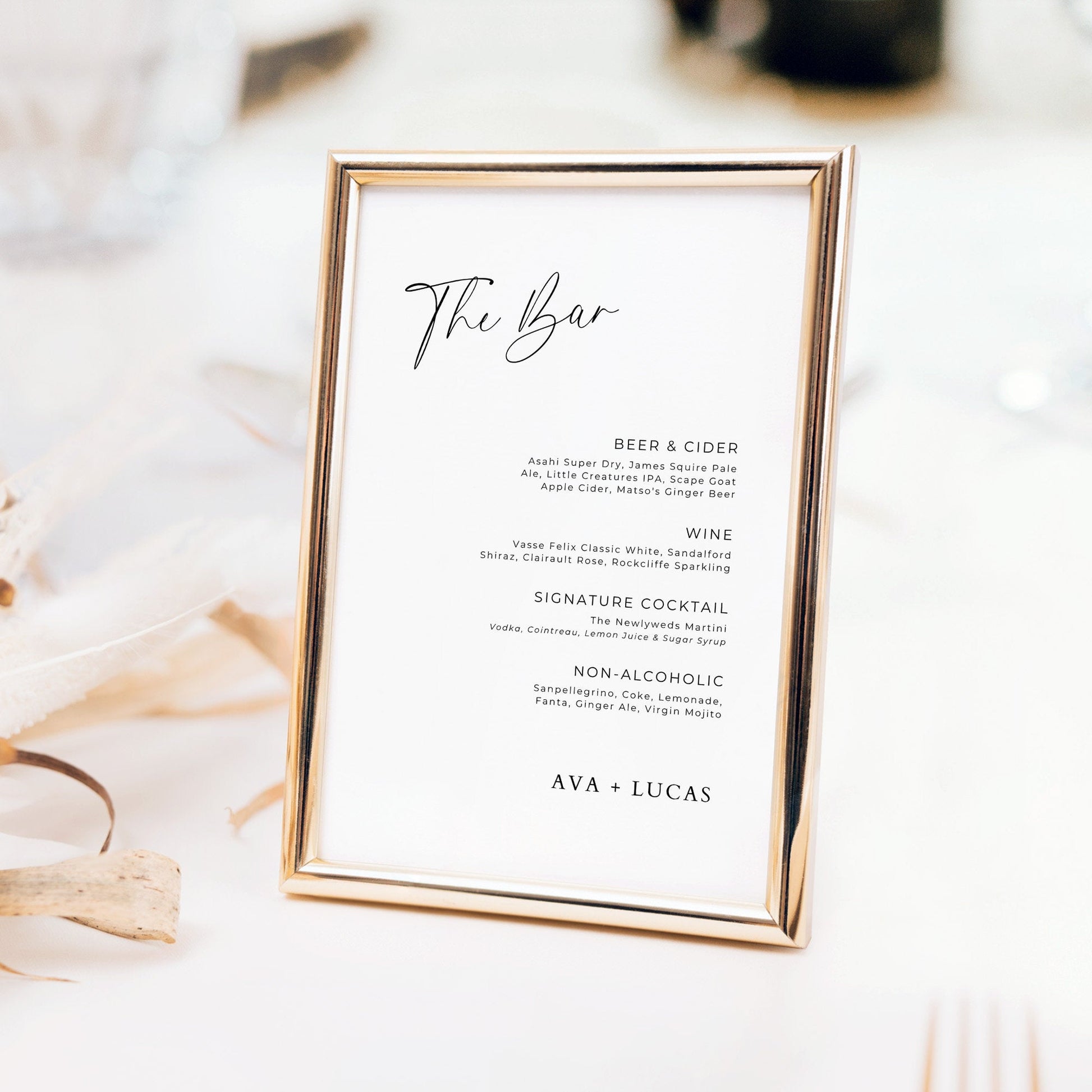 Bar Menu Sign Template for Wedding or Engagement Party