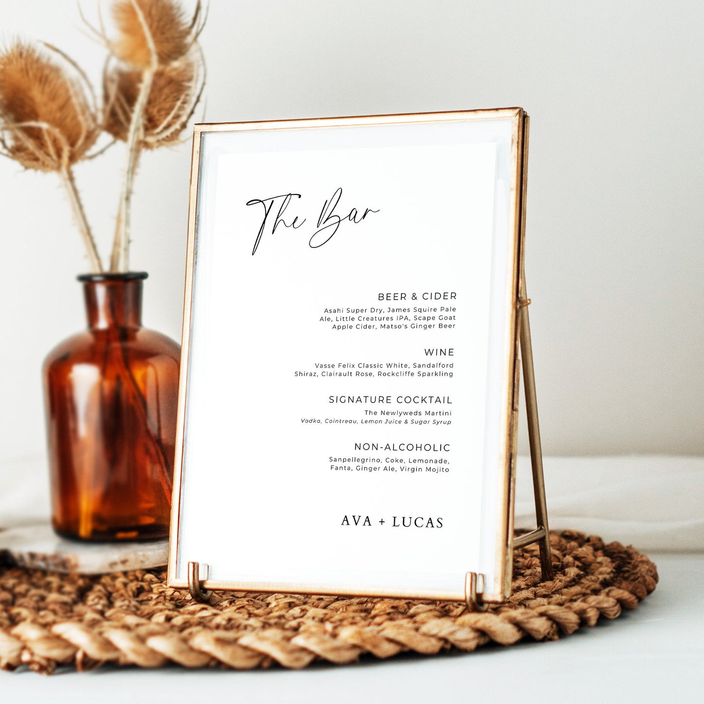 Modern Printable Beverage Menu, Customizable Wedding Signage