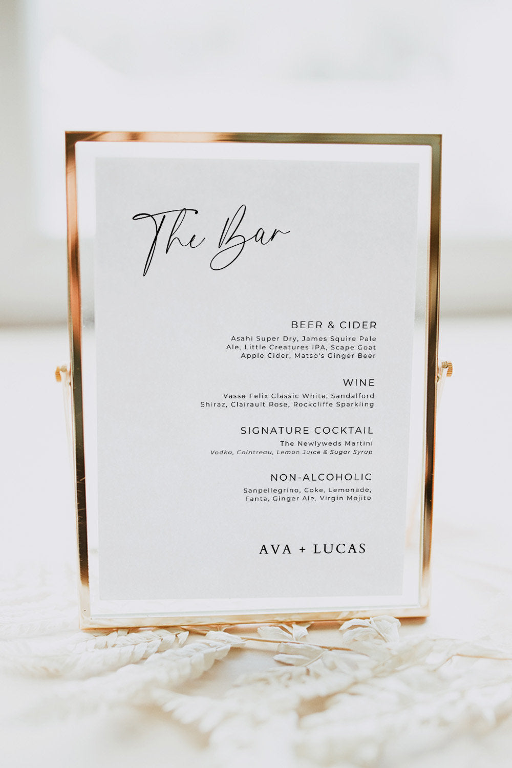 Minimal Wedding Bar Menu Editable Sign Template