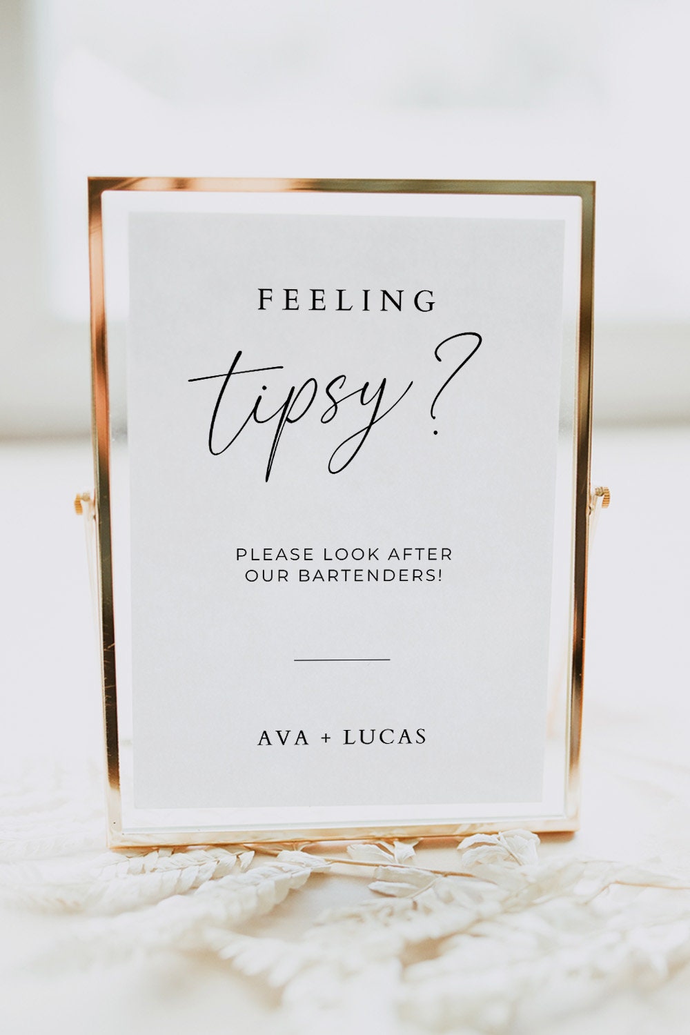 Bartender Tip Sign Template, Minimalist Feeling Tipsy Tip Jar, Editable DIY Wedding Reception Decor