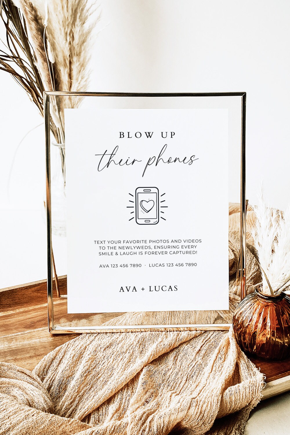 Blow Up Their Phone Sign, Customizable DIY Wedding Decor, Editable & Printable Digital Template