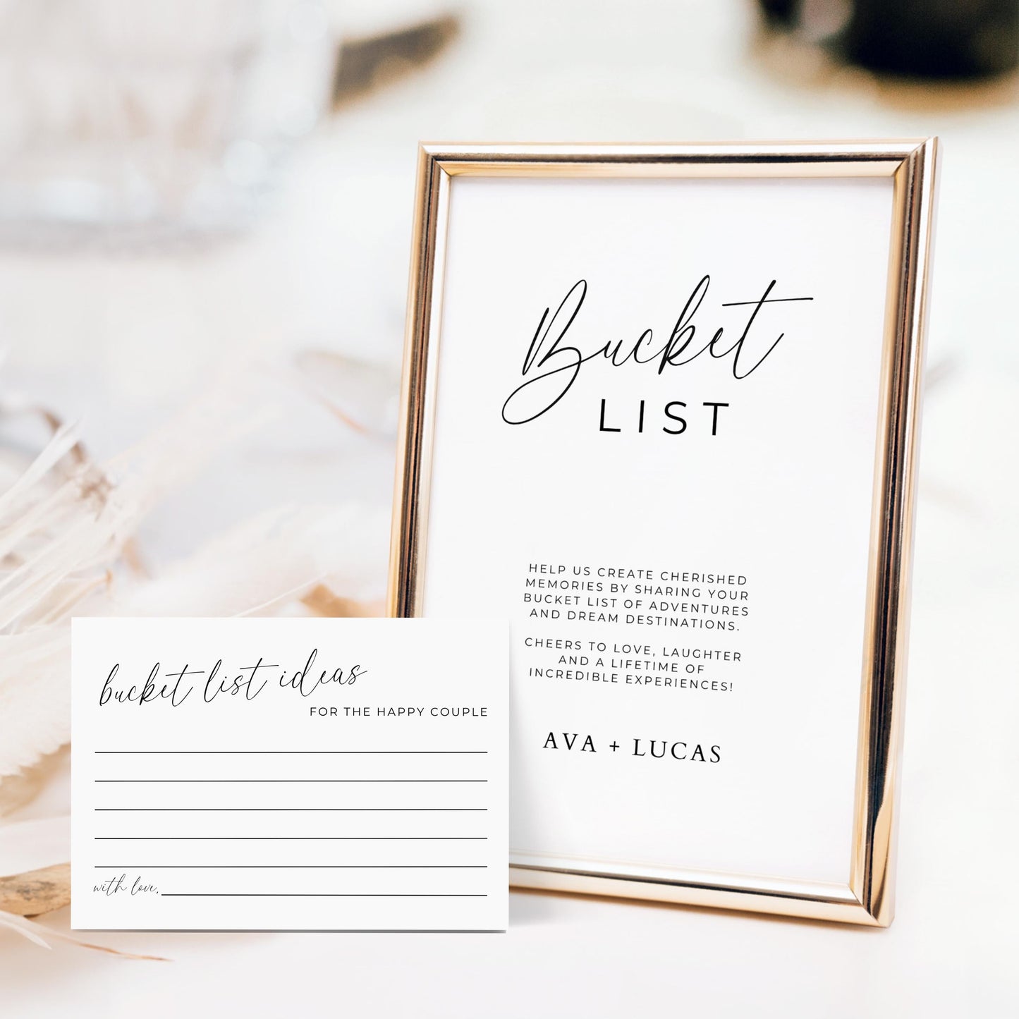 Bucket List Cards and Sign Template, Minimalist Bucket List Note and Signage Set For Wedding Reception, Bride Groom Bucket List with Cards