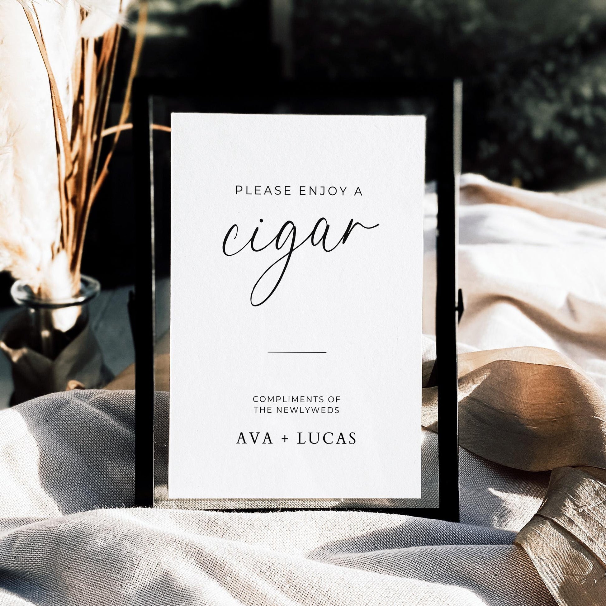 Cigar Bar Sign Template, Printable Wedding Reception Decor, Minimal Customizable Cigar Station Signage for Grooms Bachelor Party