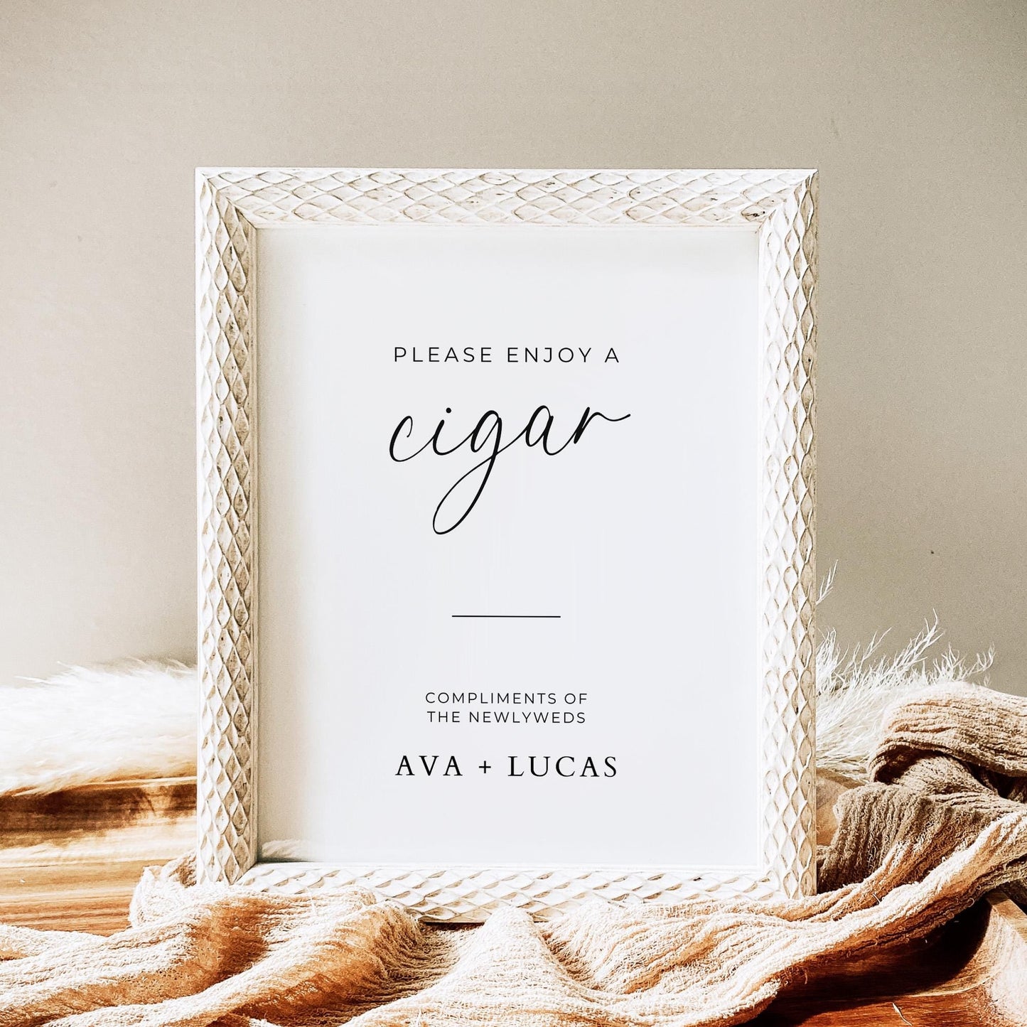 Cigar Bar Sign Template, Minimal Customizable Cigar Station Signage for Wedding