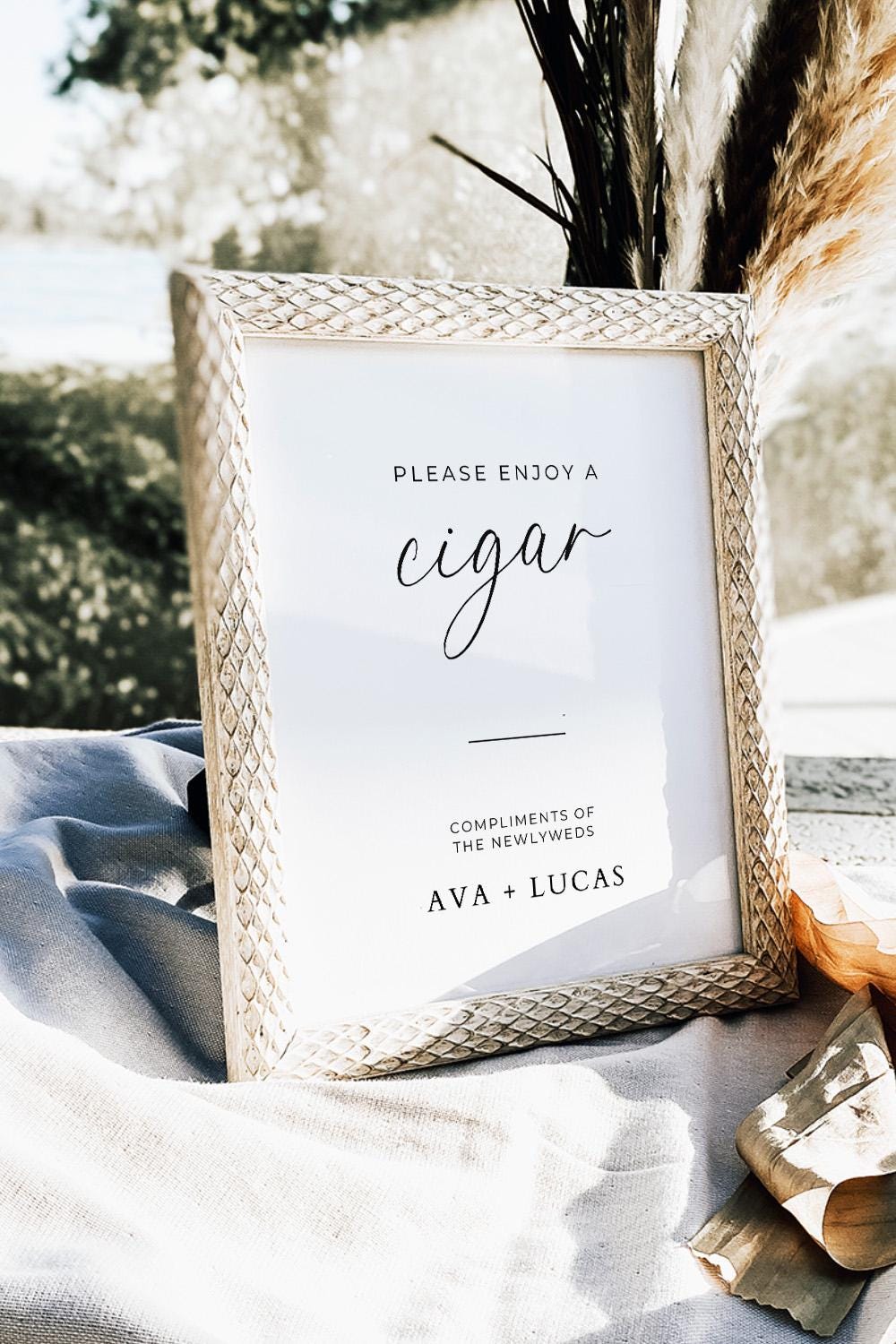 Cigar Bar Sign Template, Printable Wedding Reception Decor, Minimal Customizable Cigar Station Signage for Grooms Bachelor Party