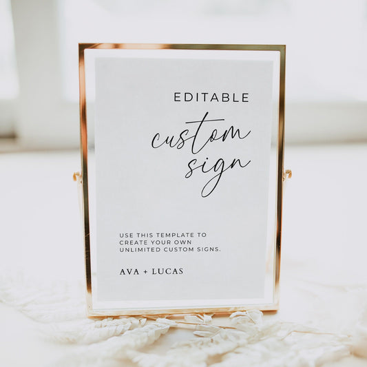 Custom Wedding Sign Template, Minimal Customizable Signage for Wedding Reception or Engagement Party, Elegant DIY Printable Wedding Decor