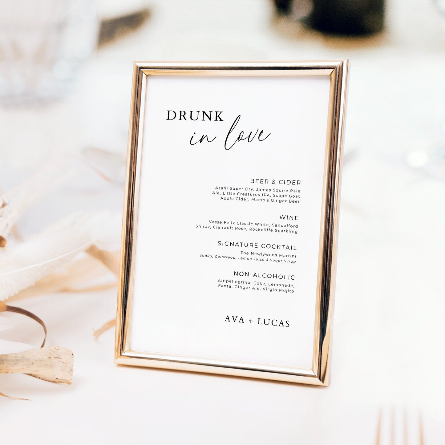 Drunk In Love Bar Menu Sign Template, Modern Bar Signage for Wedding Reception