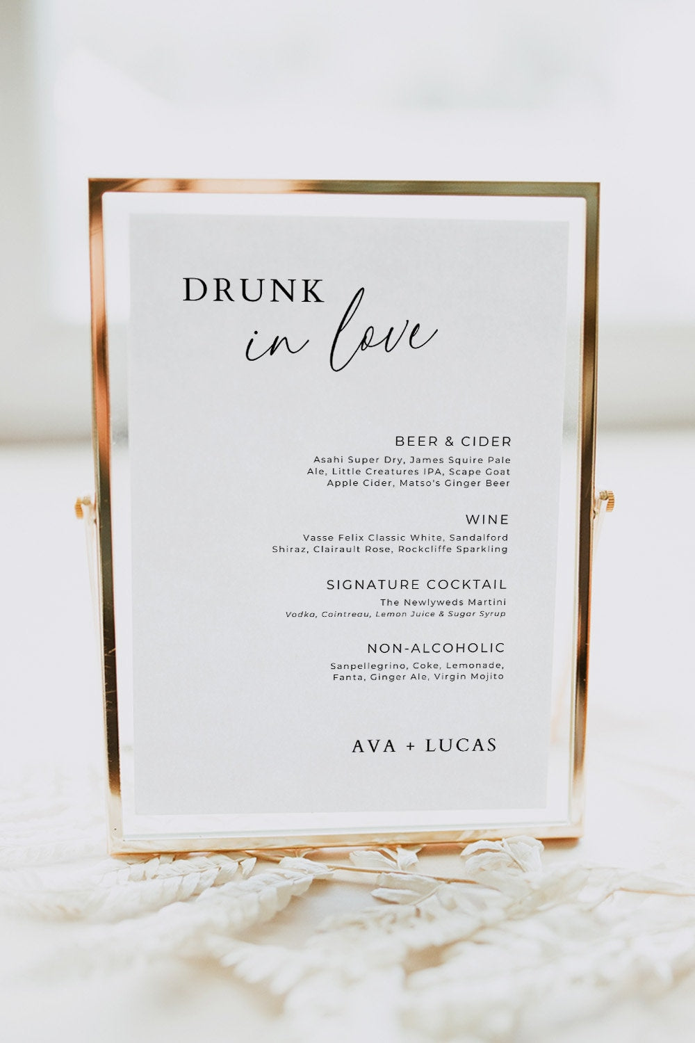 Drunk In Love Bar Menu Sign Template, Modern Bar Signage for Wedding Reception, Engagement Party or Rehearsal Dinner DIY Printable Bar Decor