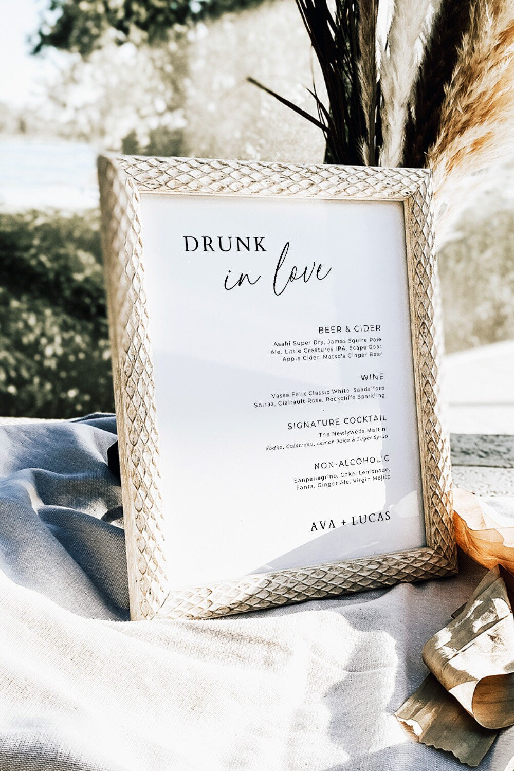 Minimalist Drunk In Love Bar Menu Sign Template for Wedding Reception, Engagement Party or Rehearsal Dinner