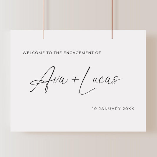 Engagement Welcome Sign Template, Horizontal Minimalist Welcome To Our Engagement Party Sign, Modern DIY Printable Poster Board Signage