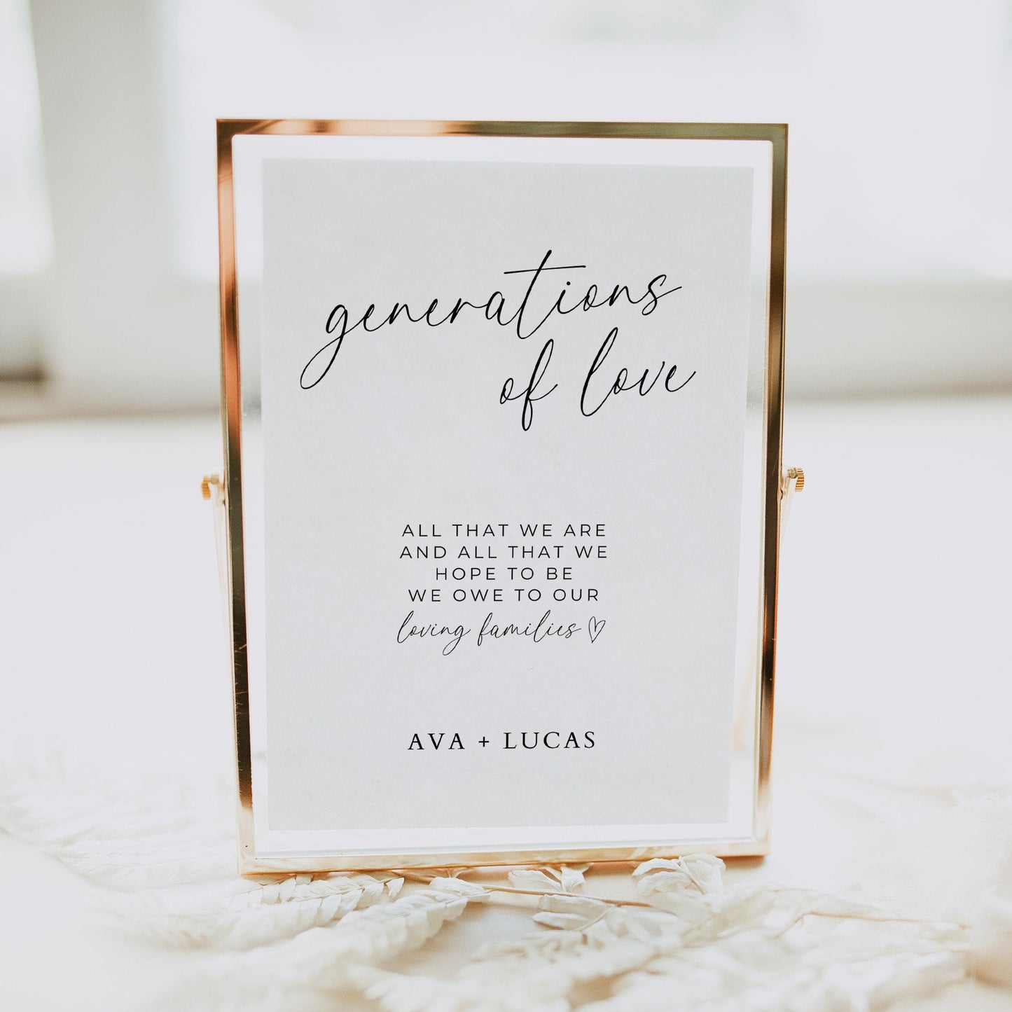 Generations of Love Wedding Sign Template, Minimal Family Thank You Signage, DIY Printable Modern Wedding Reception Decor