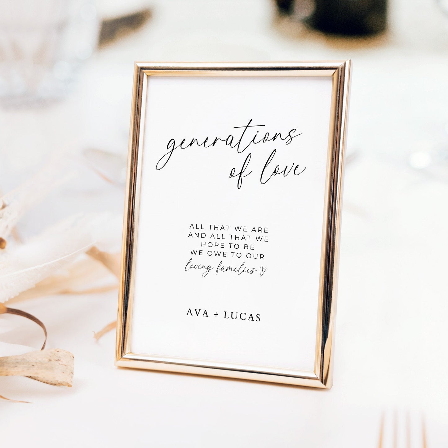 Generations of Love Wedding Sign Template, DIY Printable Modern Wedding Reception Decor