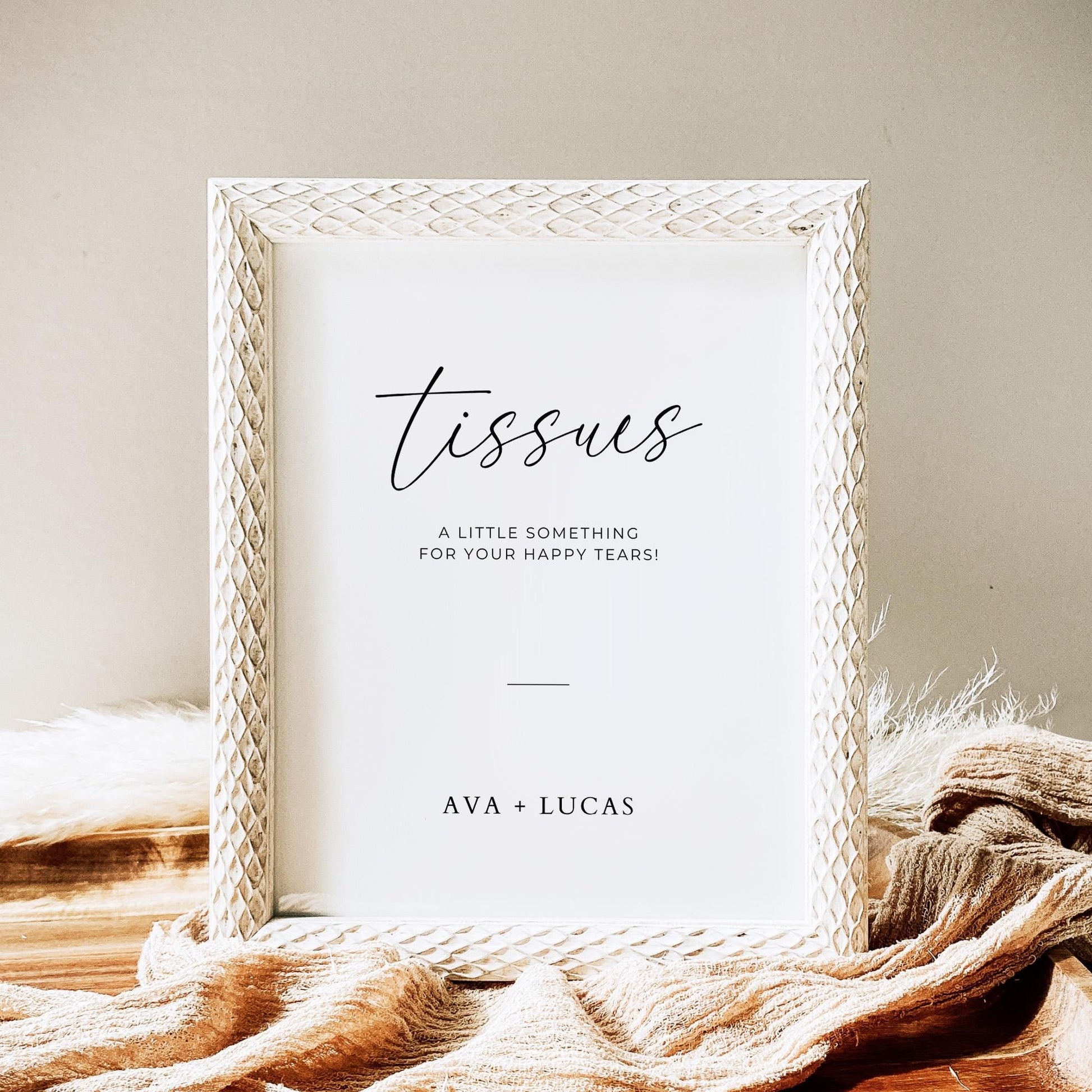 Happy Tears Tissues Sign Template for Wedding Ceremony, Minimal Editable Tissues Signage, Customizable Modern DIY Printable Wedding Decor