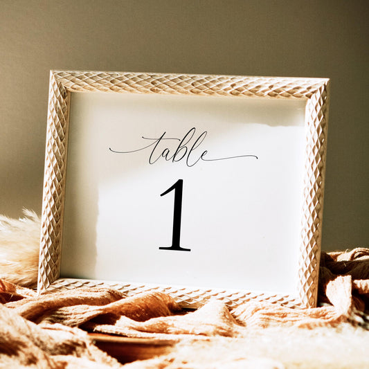 Horizontal Table Number Template, Simple Elegant Table Number Sign for Wedding Reception or Rehearsal Dinner, Printable DIY Wedding Decor