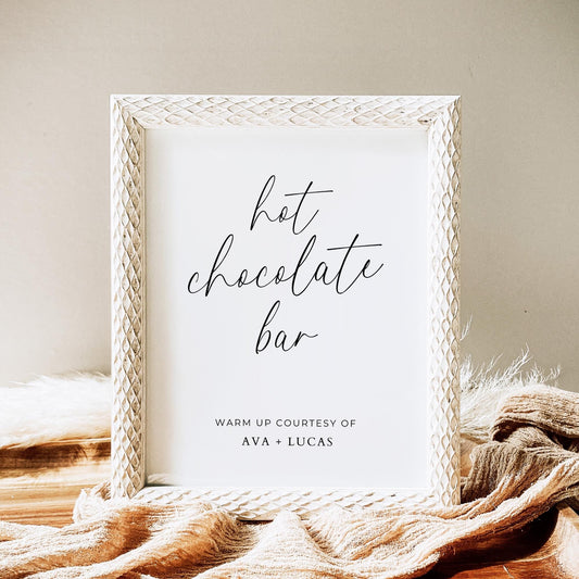 Hot Chocolate Bar Sign Template for Wedding Reception or Engagement Party, Warm Up With Hot Cocoa Signage, Printable Modern Wedding Sign