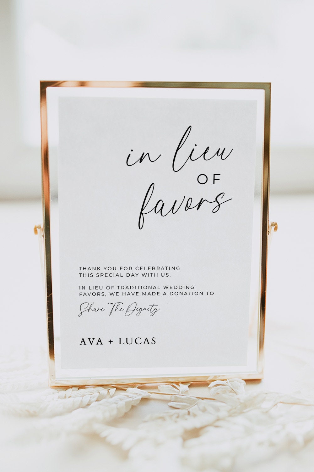 In Lieu of Favors Sign Template, Customizable Charity Donation Wedding Favour Signage, Minimal Wedding Reception DIY Printable Decor