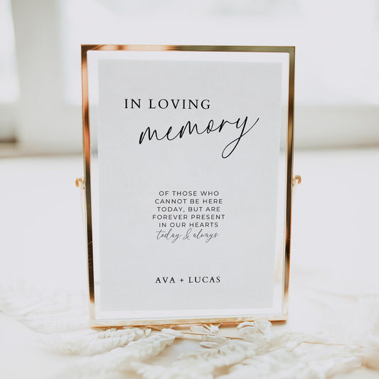 In Loving Memory Wedding Sign Template, Minimalist Forever In Our Hearts Memorial Table Signage, Modern Printable Wedding Reception Signage