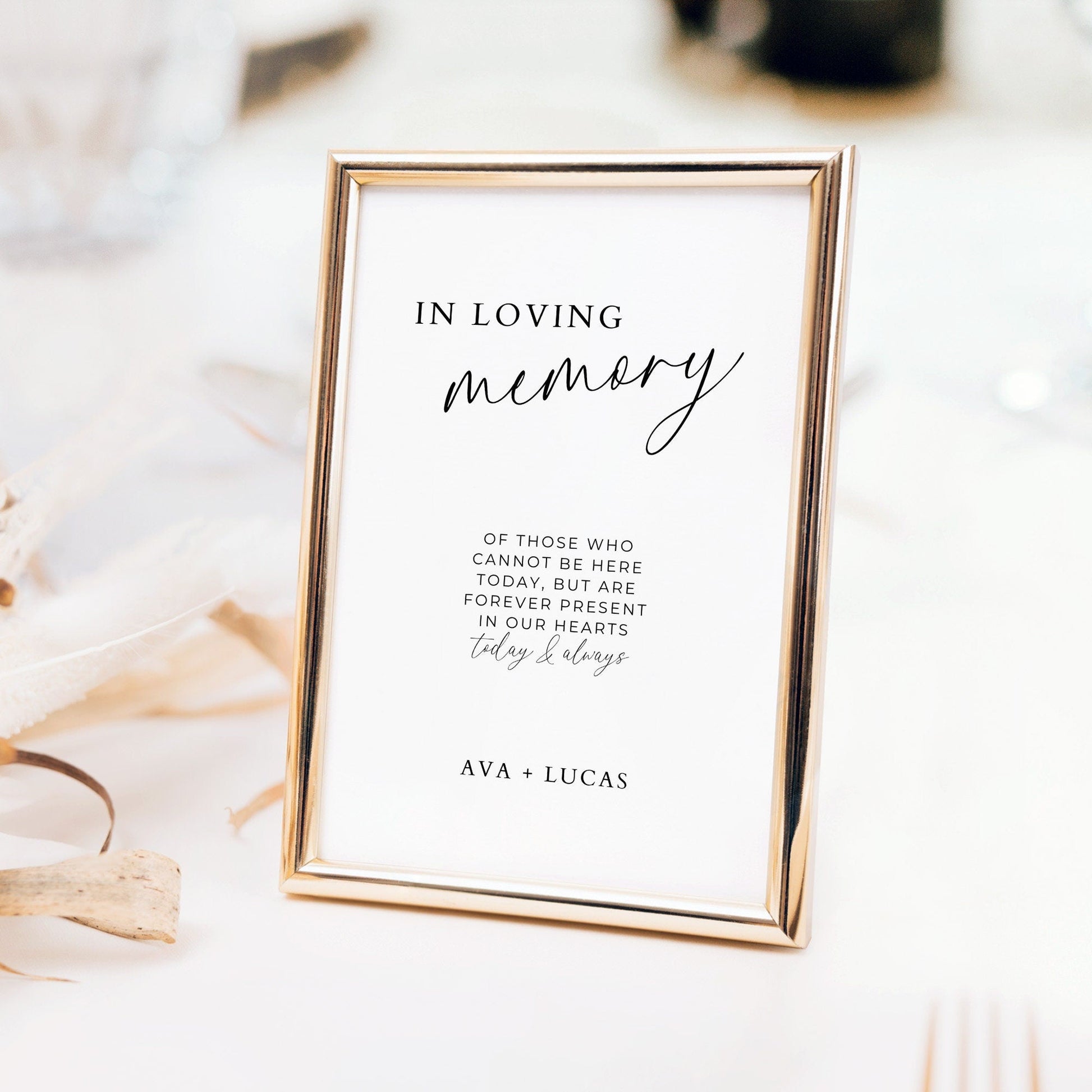 In Loving Memory Wedding Sign Template, Minimalist Forever In Our Hearts Memorial Table