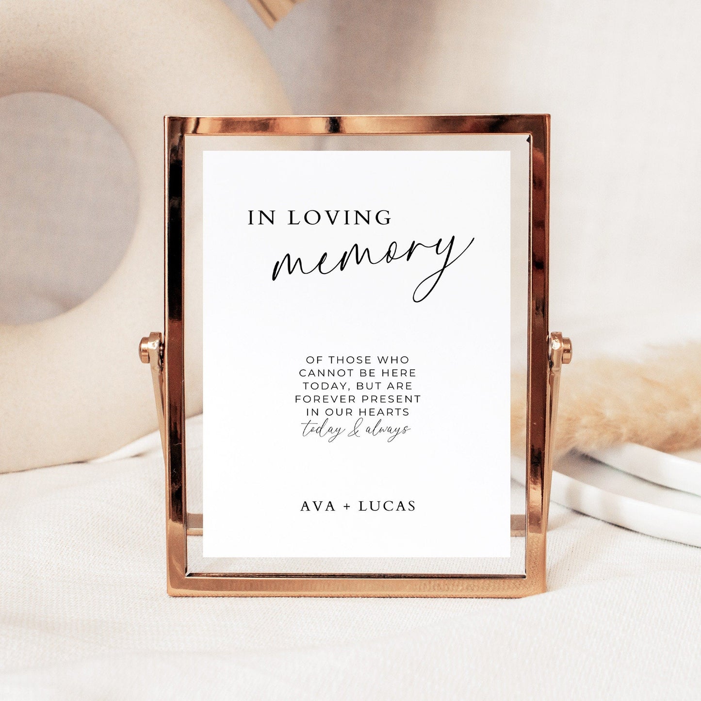 Minimalist Forever In Our Hearts Memorial Table Signage, Modern Printable Wedding Reception Signage