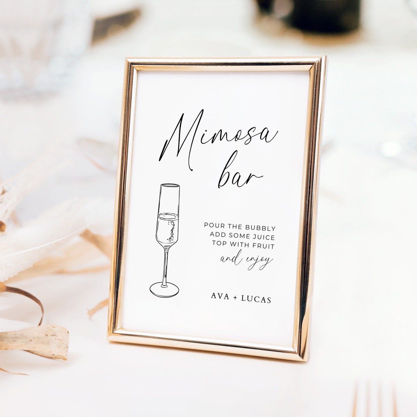 Mimosa Bar Sign for Wedding Reception, Editable Template, Printable DIY Minimal Signage