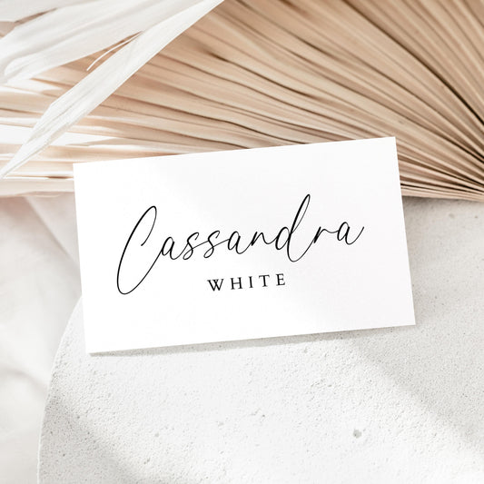 Name Place Card Template, Modern Minimalist Flat or Folded Table Placecards, Simple Wedding Reception or Rehearsal Dinner Editable Placecard