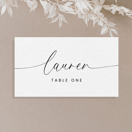 Name Place Card Template Elegant, Modern Flat and Folded Table Placecard, Simple Wedding Reception or Rehearsal Dinner Printable Placecards