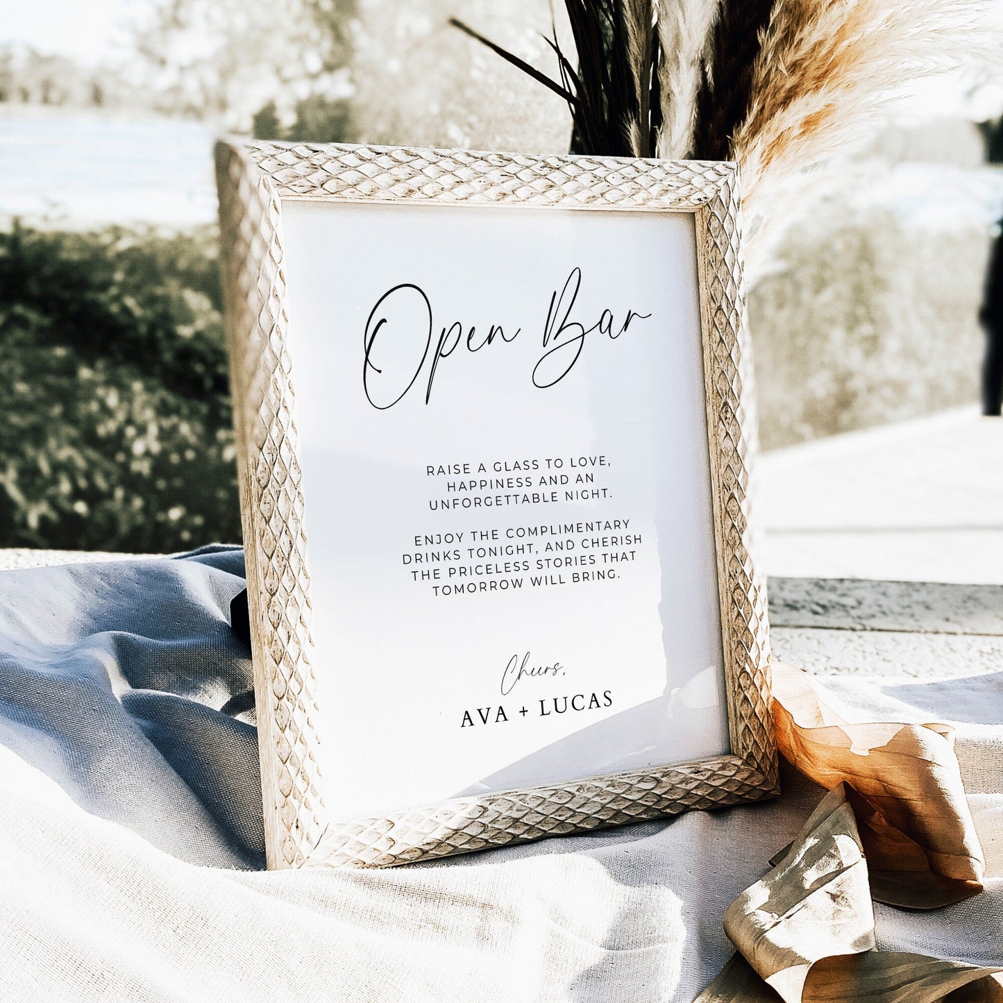 Open Bar Drinks Sign Template for Wedding Reception, Engagement Party or Rehearsal Dinner