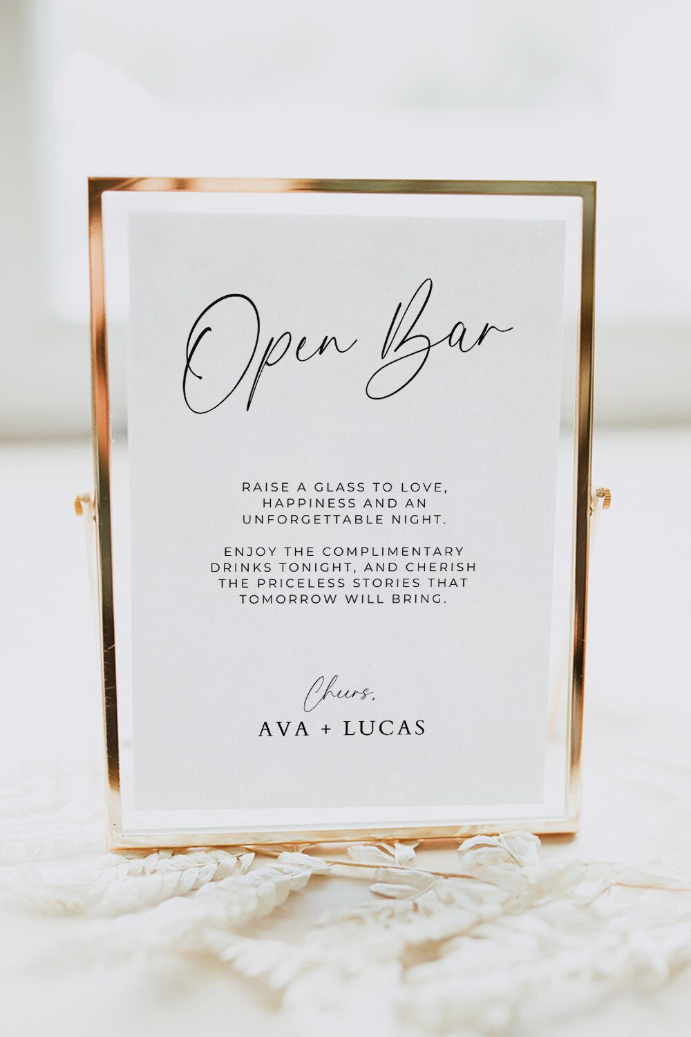 Open Bar Drinks Sign Template for Wedding Reception, Engagement Party or Rehearsal Dinner, Modern Printable Beer Wine Cocktail Menu Signage