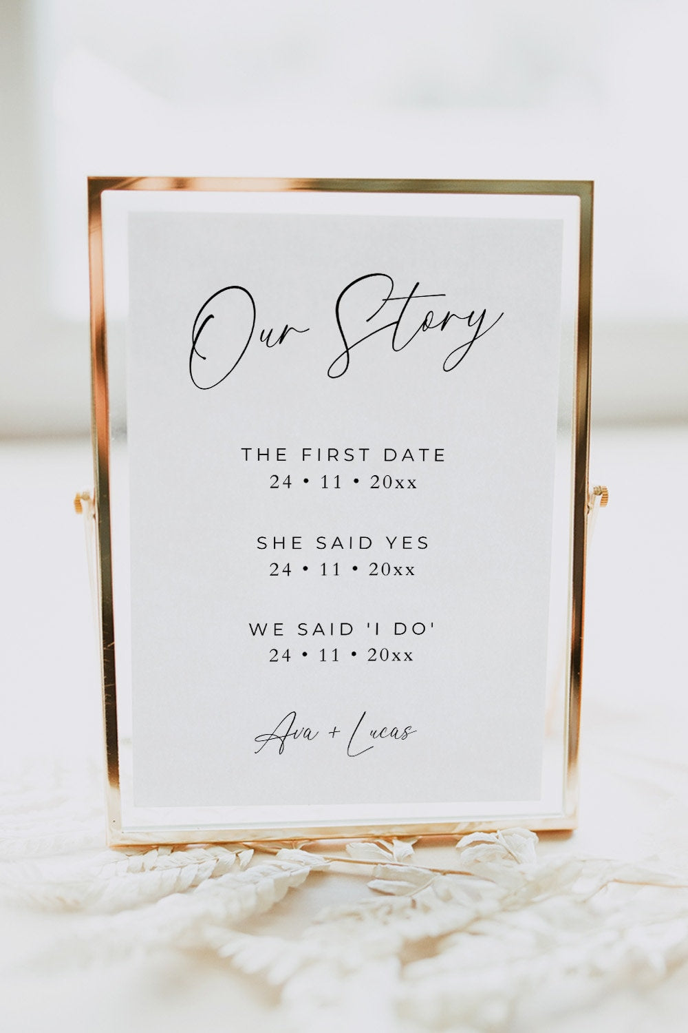 Our Love Story Important Dates Sign Template, Printable Special Dates Signage for Wedding Reception