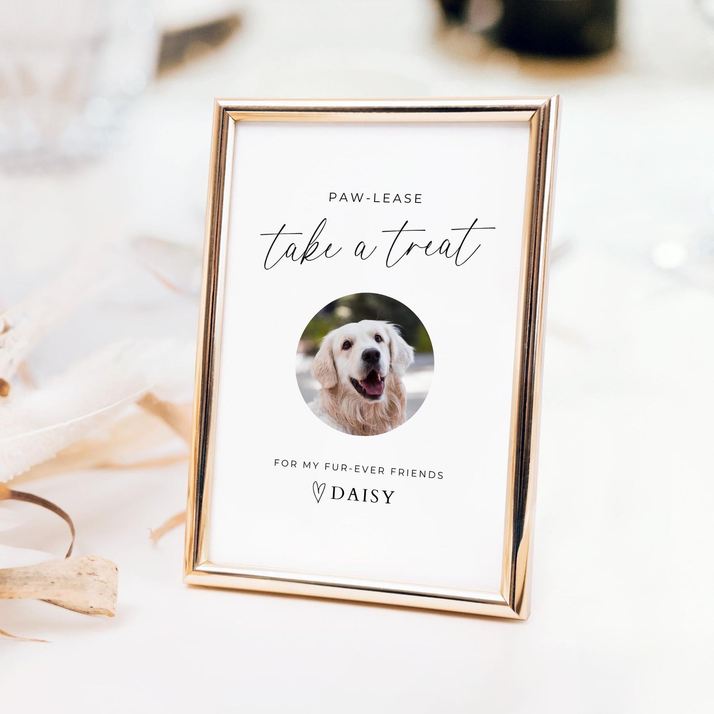 Pet Treat Favor Sign Template, Dog or Cat Take A Treat Bar Signage for Wedding Reception