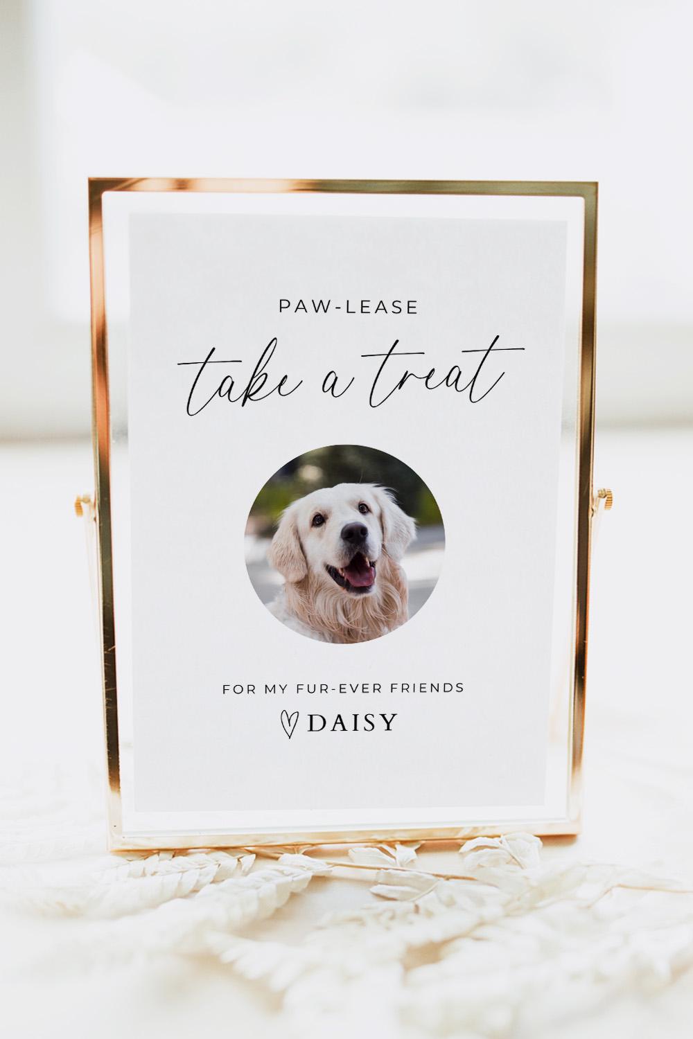 Pet Treat Favor Sign Template, Dog or Cat Take A Treat Bar Signage for Wedding Reception