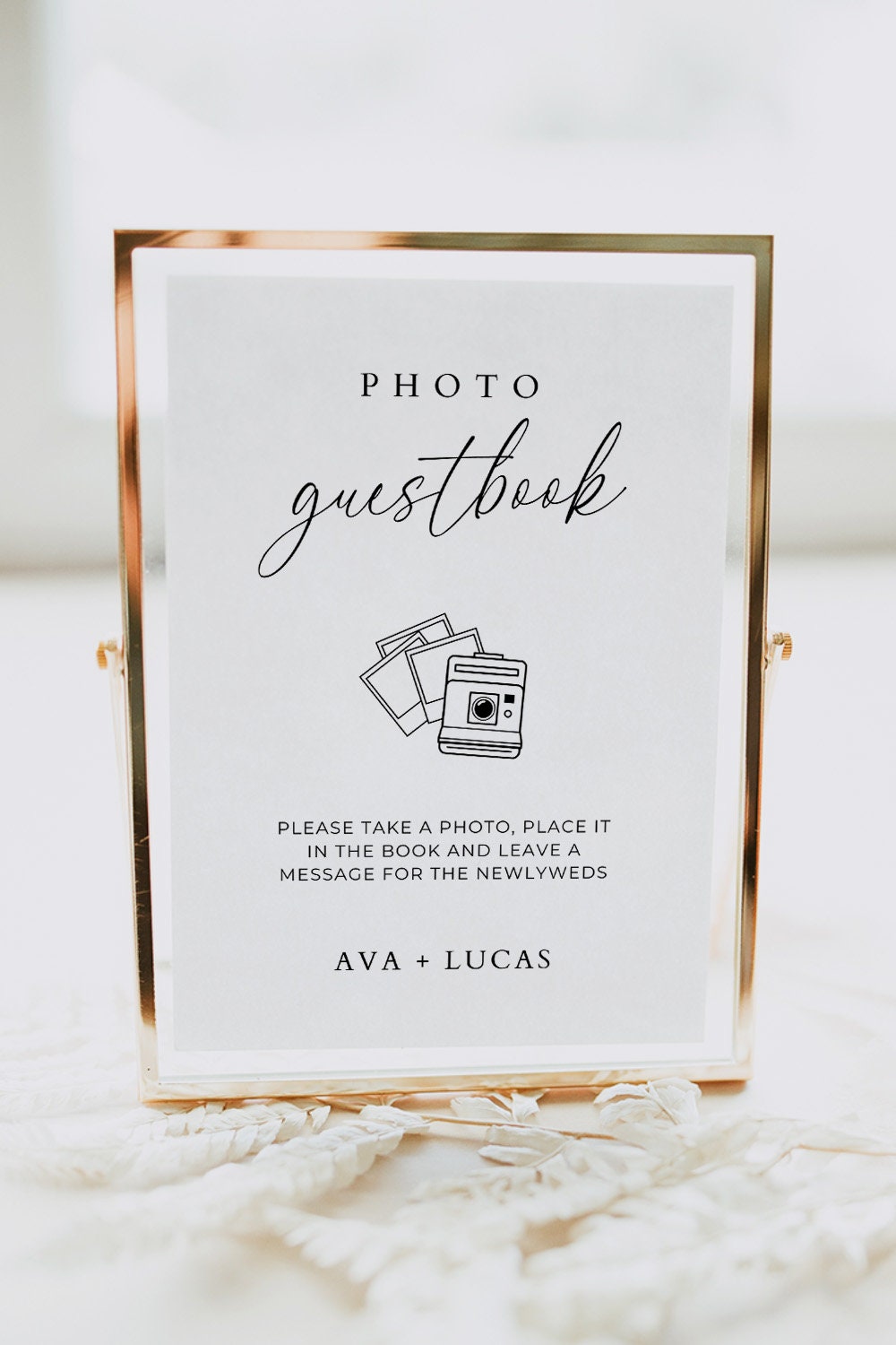 Photo Guestbook Sign Template, Modern Instant Camera Guest Book Signage, Minimal Customizable DIY Wedding Reception Idea, Printable Download