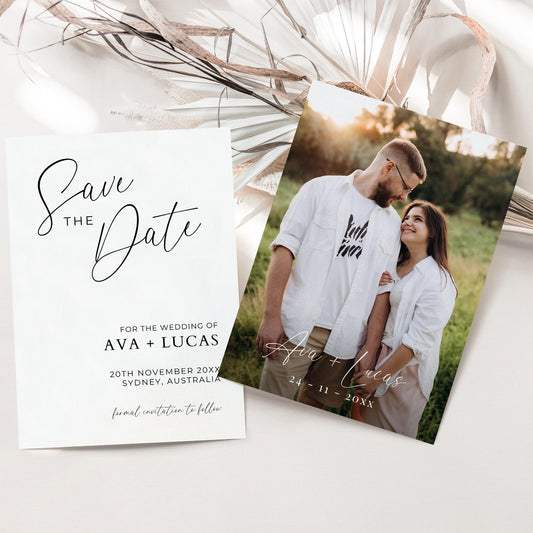 Photo Save The Date Card Template, Modern Minimalist Save Our Date Invite with Picture, Simple DIY Customizable Printable Wedding Stationery