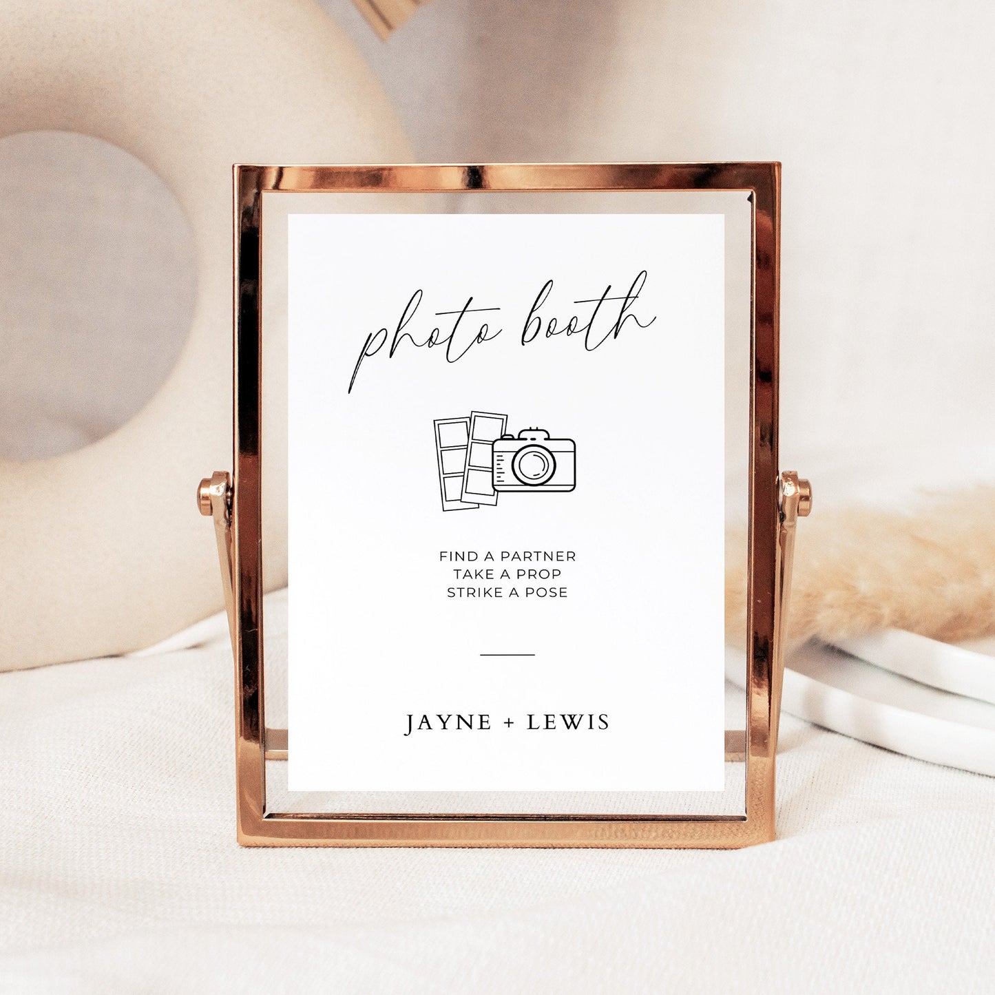 Photobooth Sign Template for Wedding Reception, Minimal Editable Photo Booth Station Instruction Signage, Modern DIY Custom Printable Decor