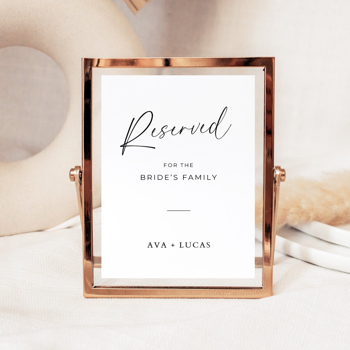 Reserved For Family Table Sign Template, Minimal Bride & Groom Family Reserved Table Top Signage, Modern DIY Printable Wedding Decor