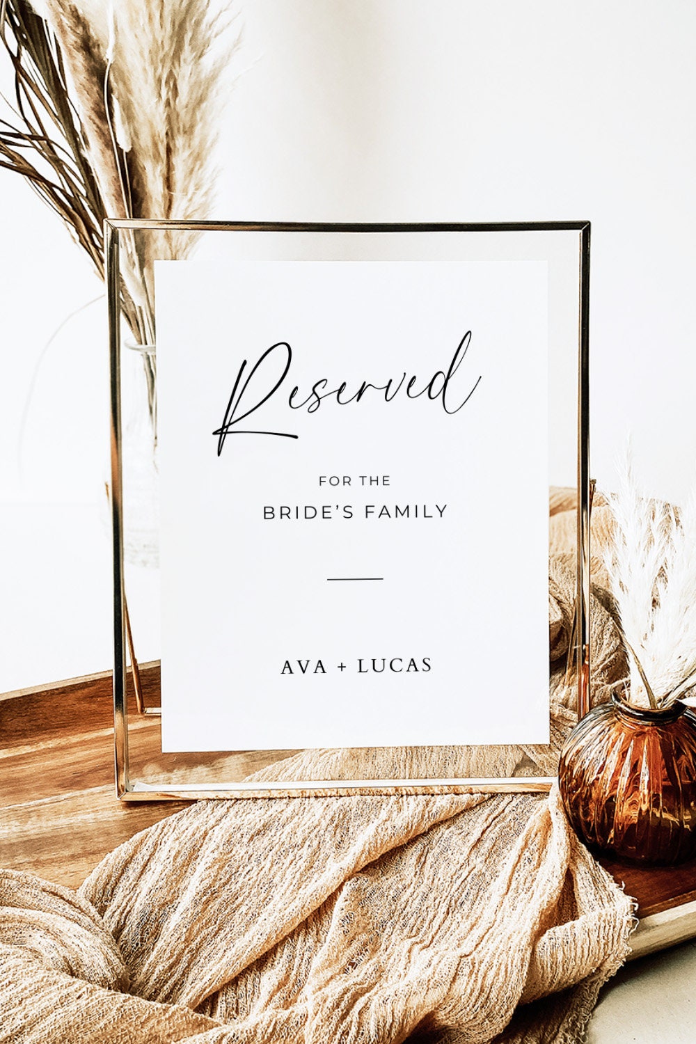 Minimal Bride & Groom Family Reserved Table Top Signage