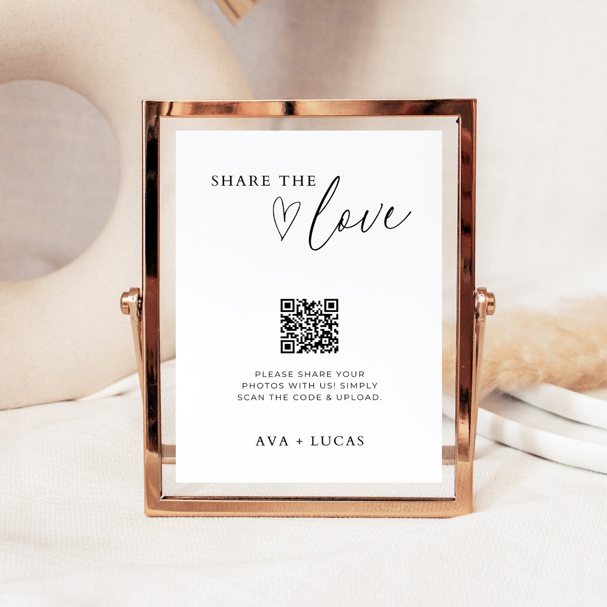 Minimalist Wedding QR Code Photo Sharing Signage