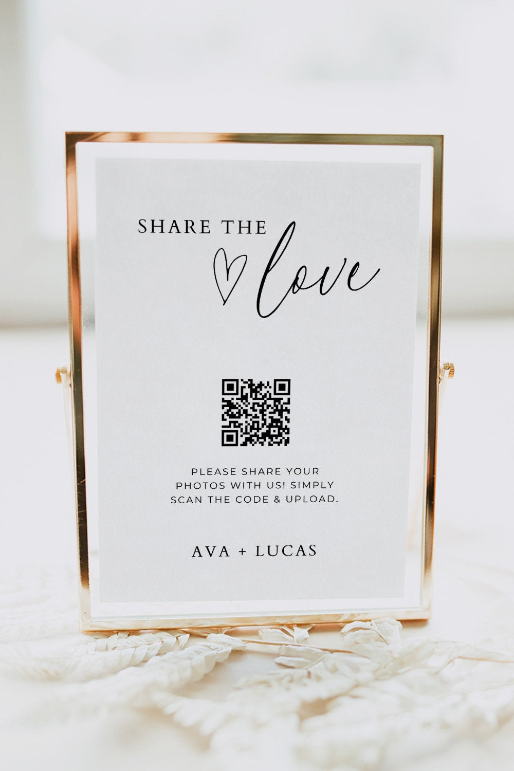 Share The Love Wedding QR Code Sign Template, Minimalist Photo Sharing Signage