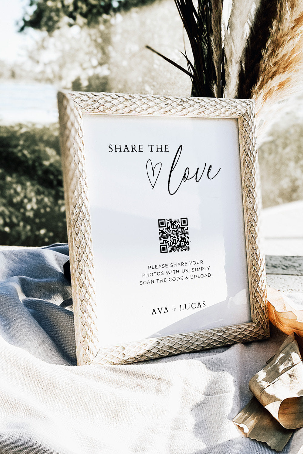 Minimalist Photo Sharing Signage, QR Code for Wedding Pictures, DIY Editable Digital Download