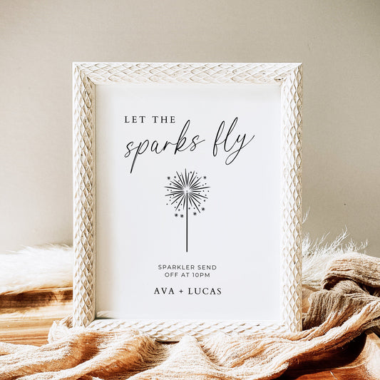 Sparkler Send Off Sign Template, Elegant Let The Sparks Fly Signage, Let Love Sparkle Wedding Farewell Idea, Minimal DIY Wedding Decor