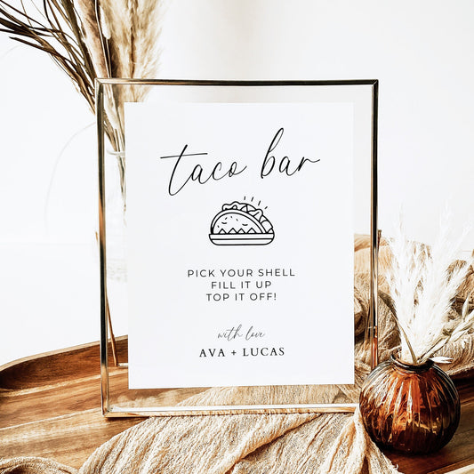 Taco Bar Sign Template for Wedding Reception or Engagement Party, Minimal Taco Buffet Signage, DIY Customizable Printable Wedding Decor