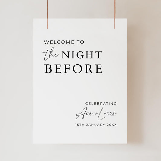 Welcome To The Night Before Rehearsal Dinner Sign Template, Minimalist Modern Rehearsal Dinner Signage Poster, Customizable Editable Sign