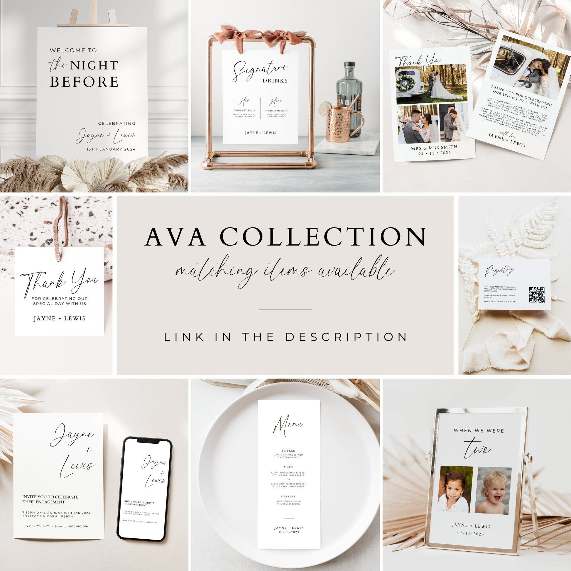 The Ava Collection of Editable Canva Wedding Stationery Templates