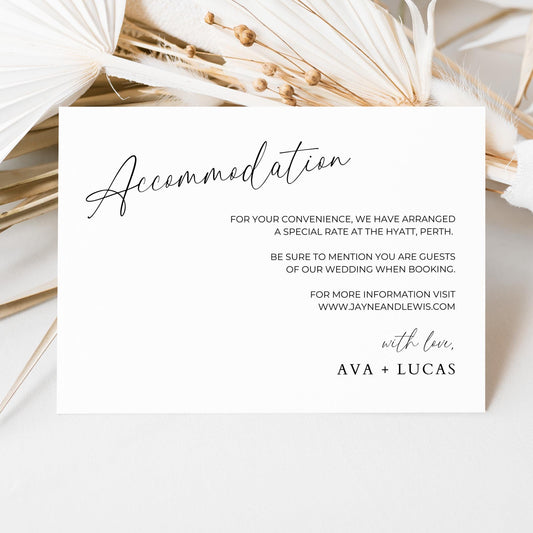 Wedding Accommodation Card Enclosure Template, Modern Minimalist Wedding Invite Where To Stay Hotel Card Insert, Guest Accommodation Note