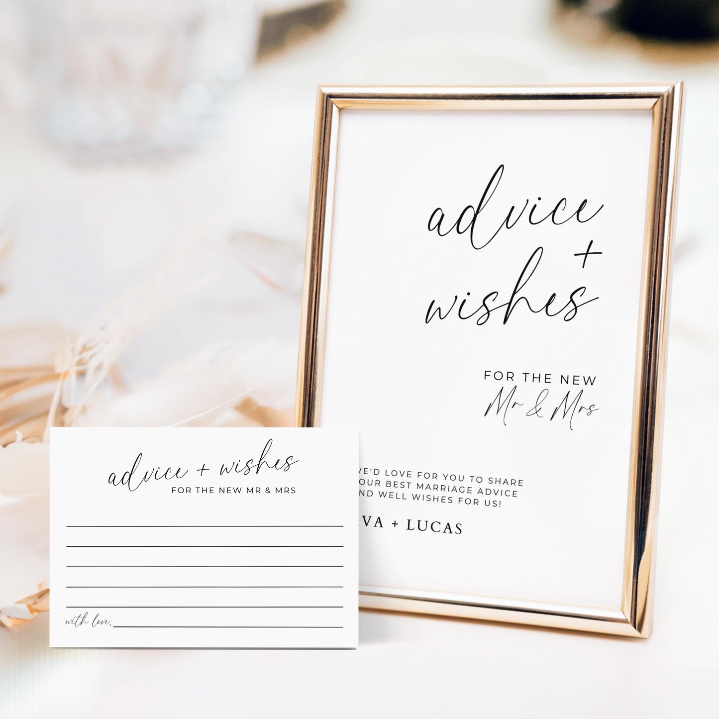 Wedding Advice and Wishes Cards with Sign, Modern Minimalist Bride Groom Marriage Advice Set, Printable Advice For The New Mr and Mrs Card